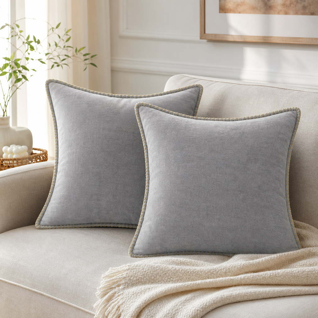 Cozy Haven Gold-Trim Velvet Pillow Covers - 2-Pack - 20 x 20 in (50 x 50 cm) / Light Gray - 2 Pack