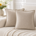 Cozy Haven Gold-Trim Velvet Pillow Covers - 2-Pack - 22 x 22 in (55 x 55 cm) / Beige - 2 Pack