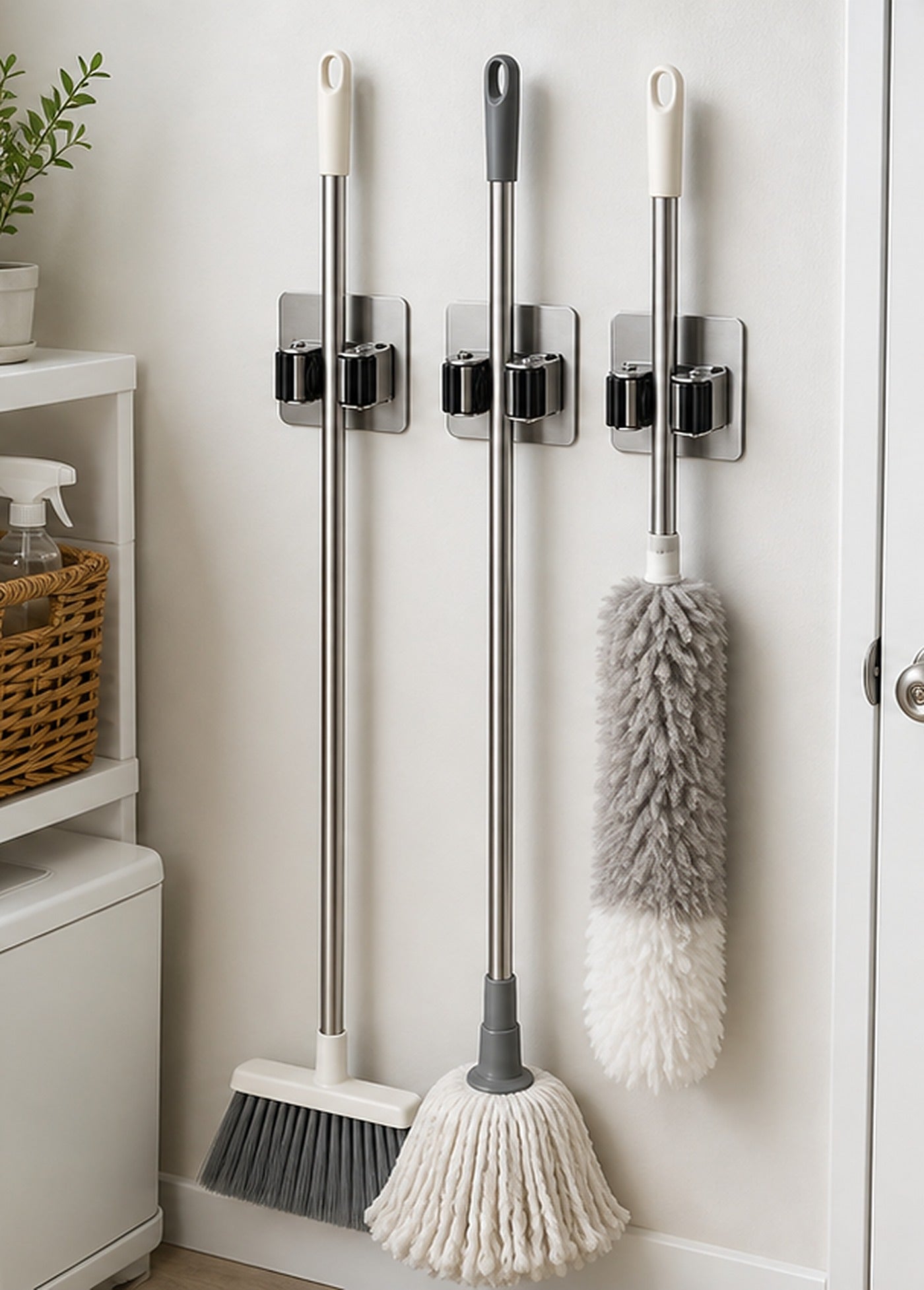 Cozy Haven Wall-Mounted Broom Holder Set lifestyle image 2