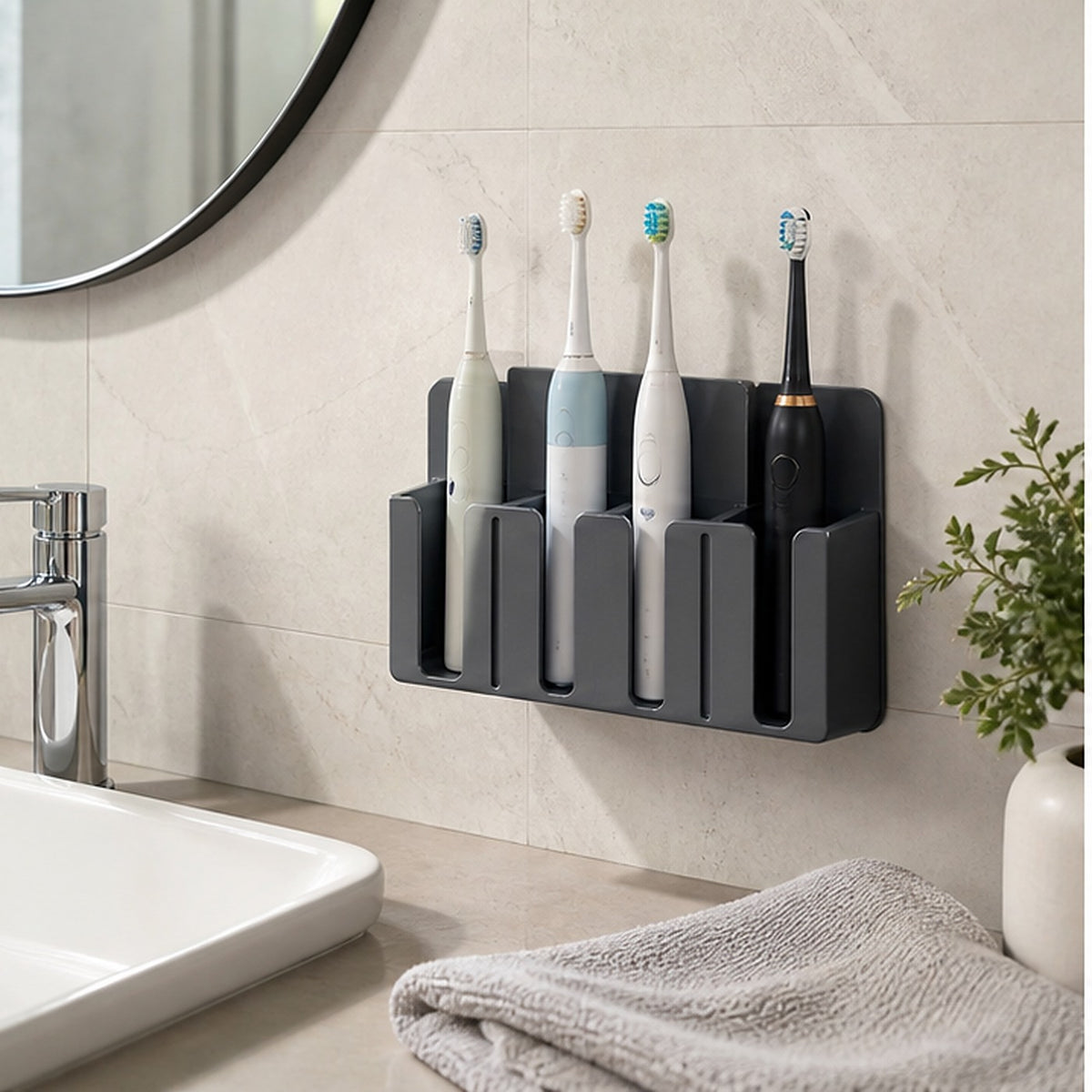 Cozy Haven Wall-Mounted Electric Toothbrush Holder styled in a home setting