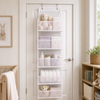 Cozy Haven Over-Door Nursery Pocket Organizer - white five-pocket over-door nursery organizer single