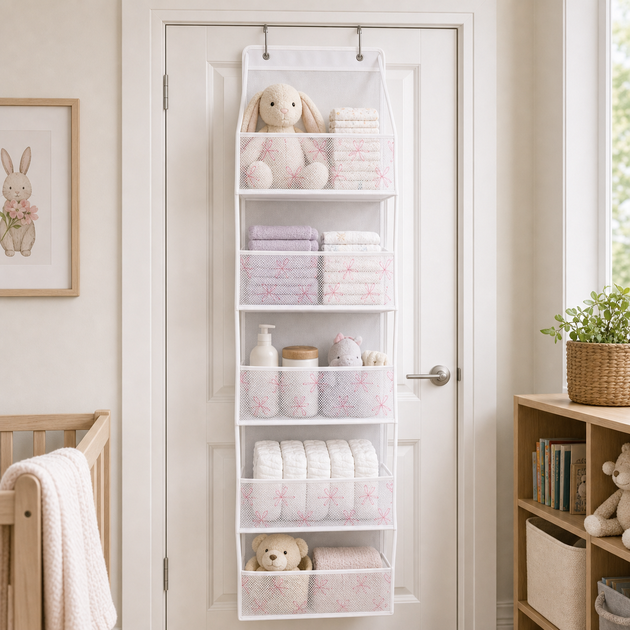 Cozy Haven Over-Door Nursery Pocket Organizer - white five-pocket over-door nursery organizer single