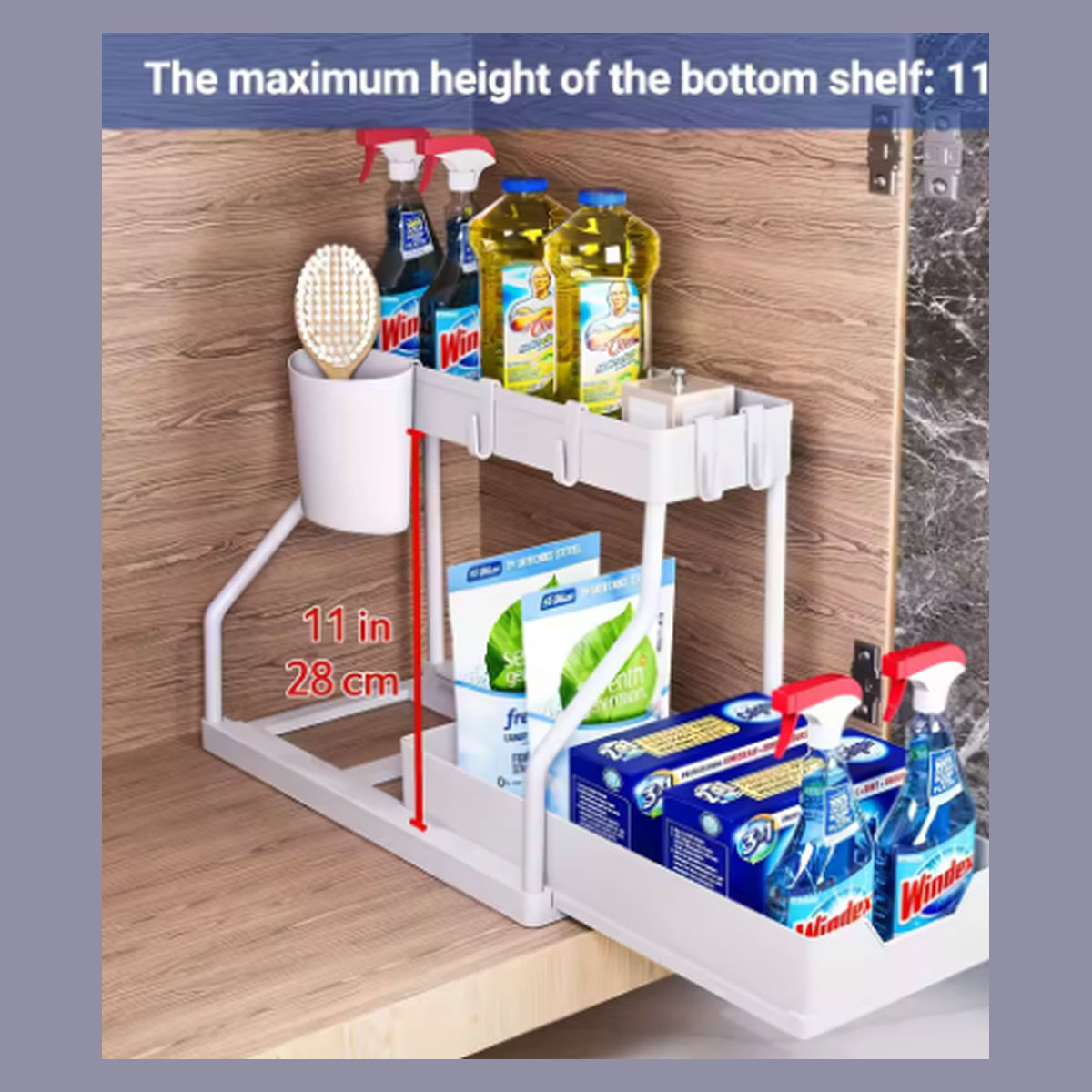 Cozy Haven Pull-Out Cabinet Drawer Organizer - 2 Tier Sliding Kitchen Storage Rack supplier reference White C