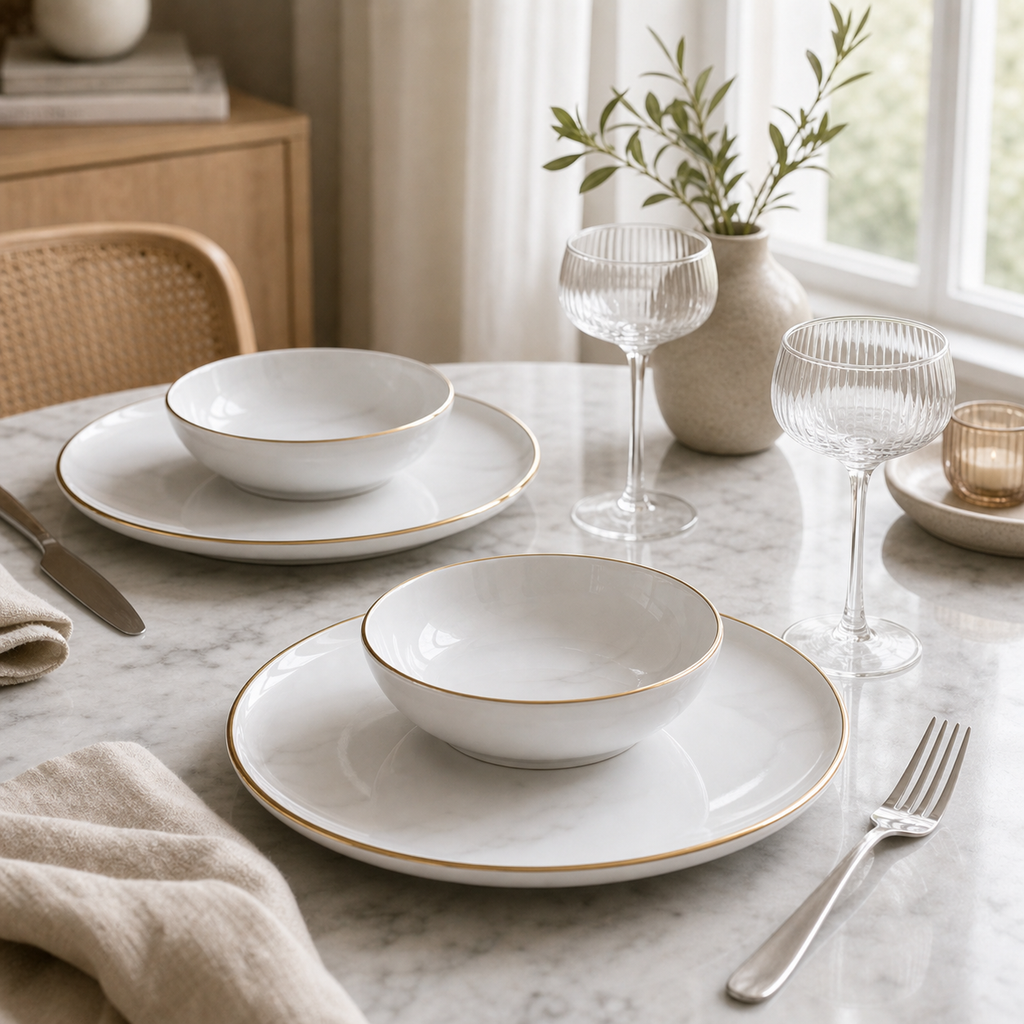 Cozy Haven White Marble Dinnerware 1/2/4/6/8 Person Set lifestyle image 1