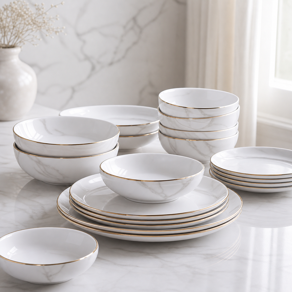 Cozy Haven White Marble Dinnerware 1/2/4/6/8 Person Set lifestyle image 3