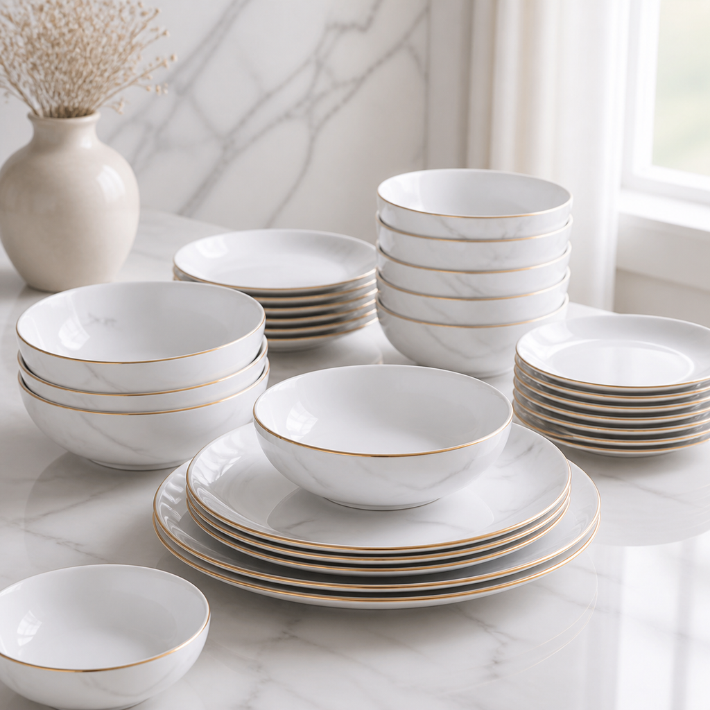 Cozy Haven White Marble Dinnerware 1/2/4/6/8 Person Set lifestyle image 4