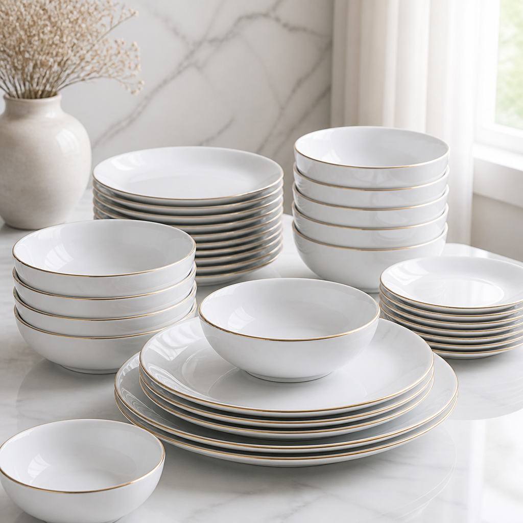 Cozy Haven White Marble Dinnerware 1/2/4/6/8 Person Set lifestyle image 5