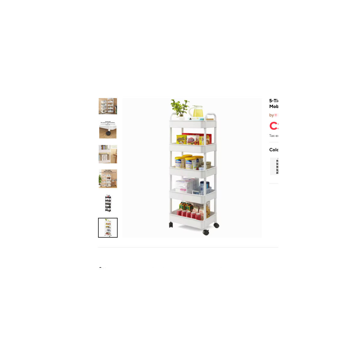 Cozy Haven 3-Tier Slim Rolling Storage Cart supplier matched variant white