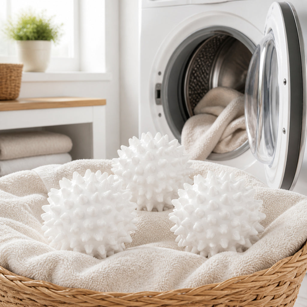 Cozy Haven White Reusable Laundry Ball - 3 Pieces exact lifestyle laundry image