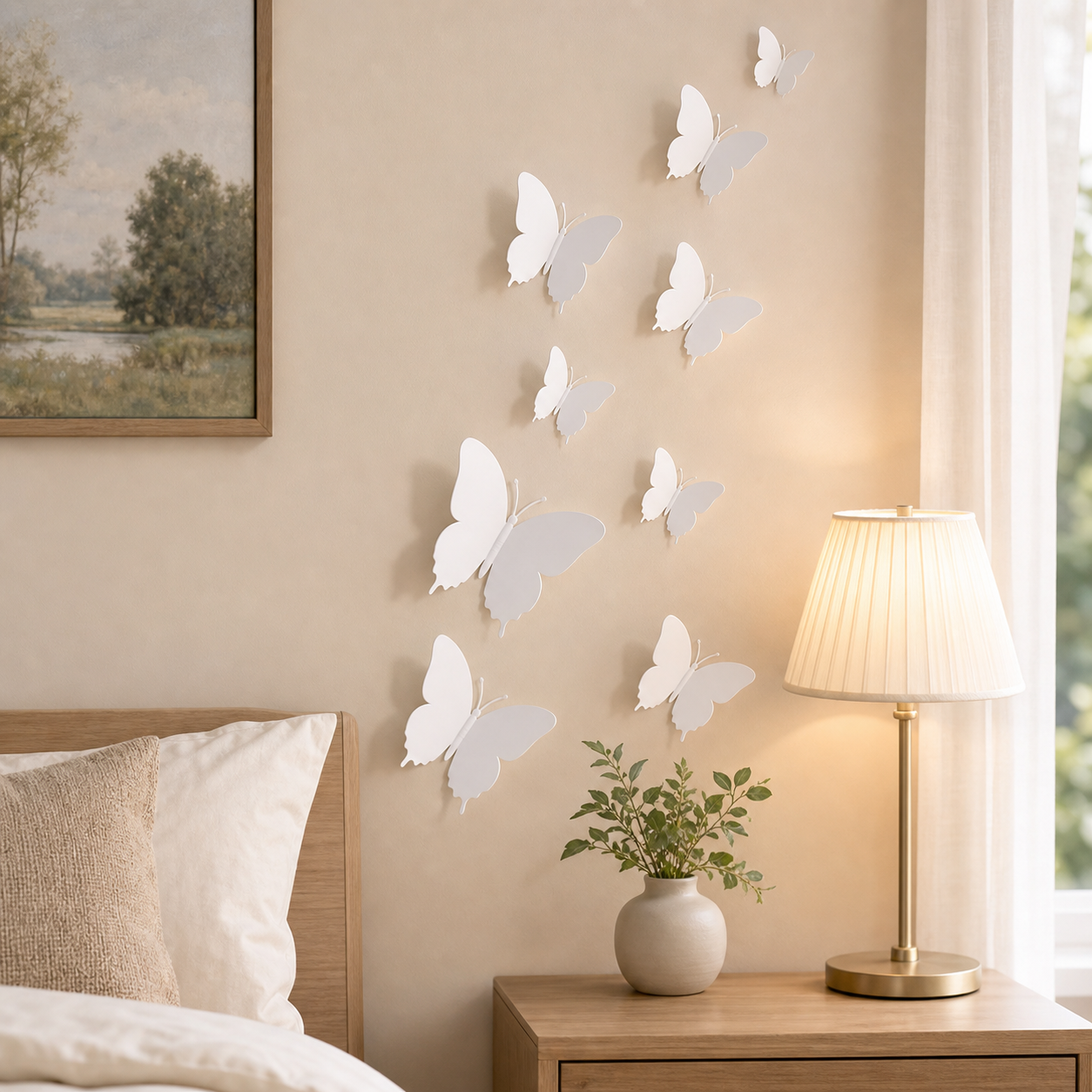 Cozy Haven White 12-Piece 3D Butterfly Wall Sticker Set lifestyle image white