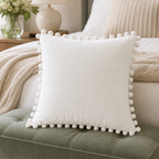 Cozy Haven Pom-Pom Velvet Pillow Cover - Cream White / 45 x 45 cm, Cream White / 40 x 40 cm