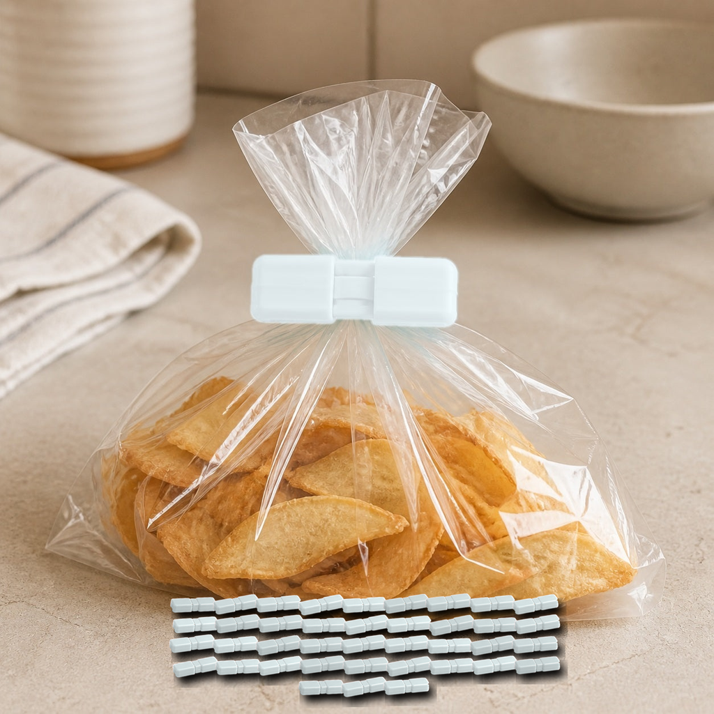 Cozy Haven Food Bag Sealing Clips - White - 40 Piece Set exact pack count on kitchen counter