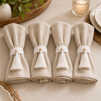 Cozy Haven Tassel Napkin Rings - 4 Piece Set - white tassel napkin rings 4-piece set