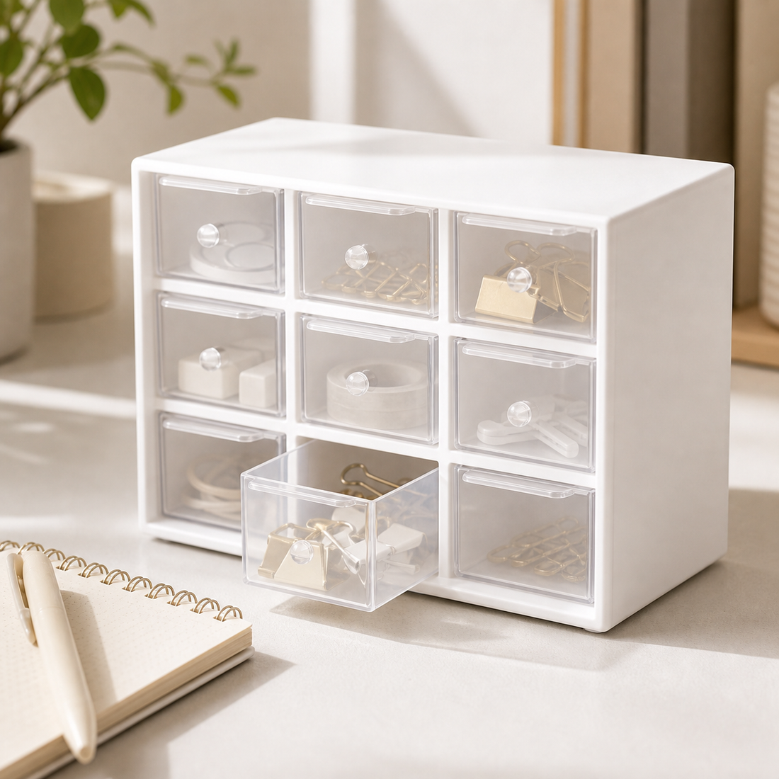 White 9-Grid Desk Organizer Box