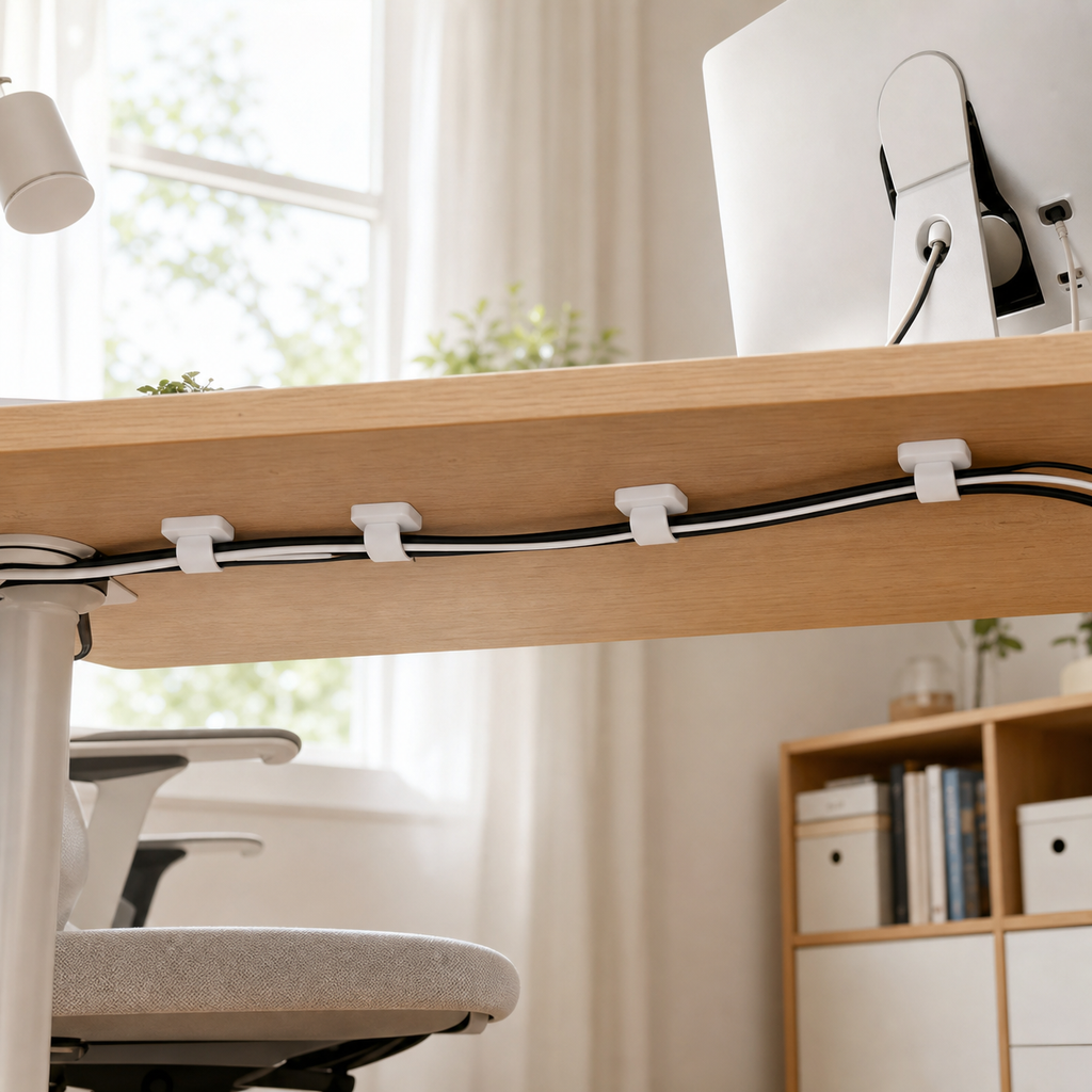 Cozy Haven White Adhesive Cable Tie Clips lifestyle image
