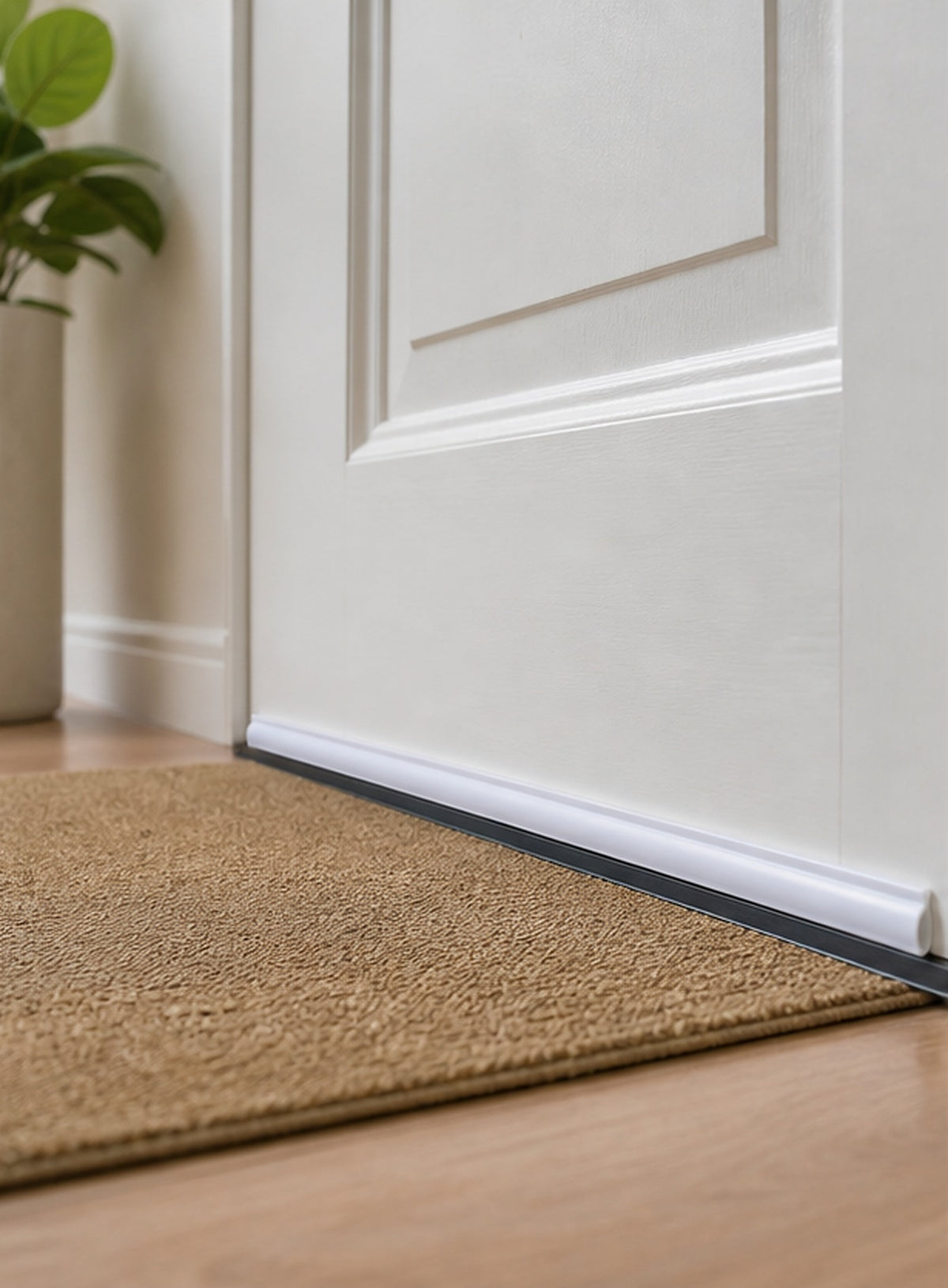 Cozy Haven White Adhesive Door Seal Strip styled in a home setting