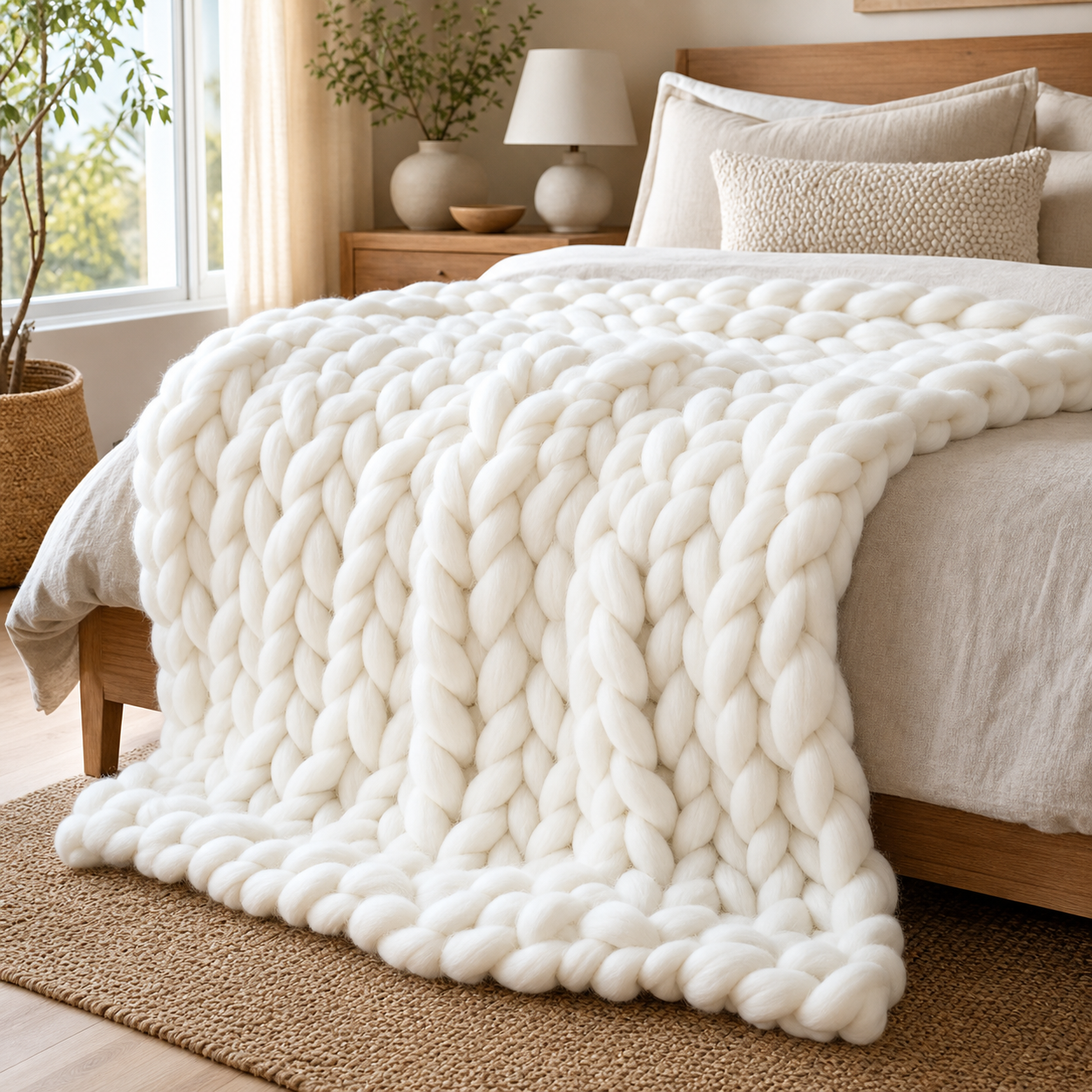 Cozy Haven Chunky Soft Knitted Throw Blanket - White