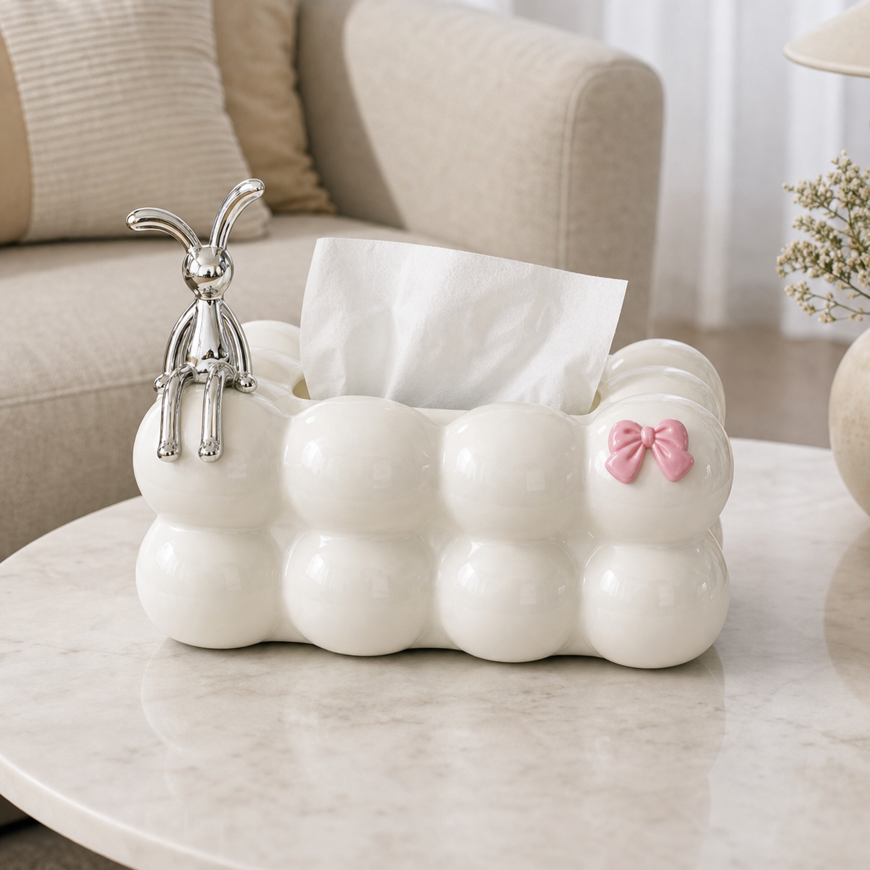 Cozy Haven Bubble Tissue Box Cover - White Bubble Tissue Box Cover lifestyle image 1