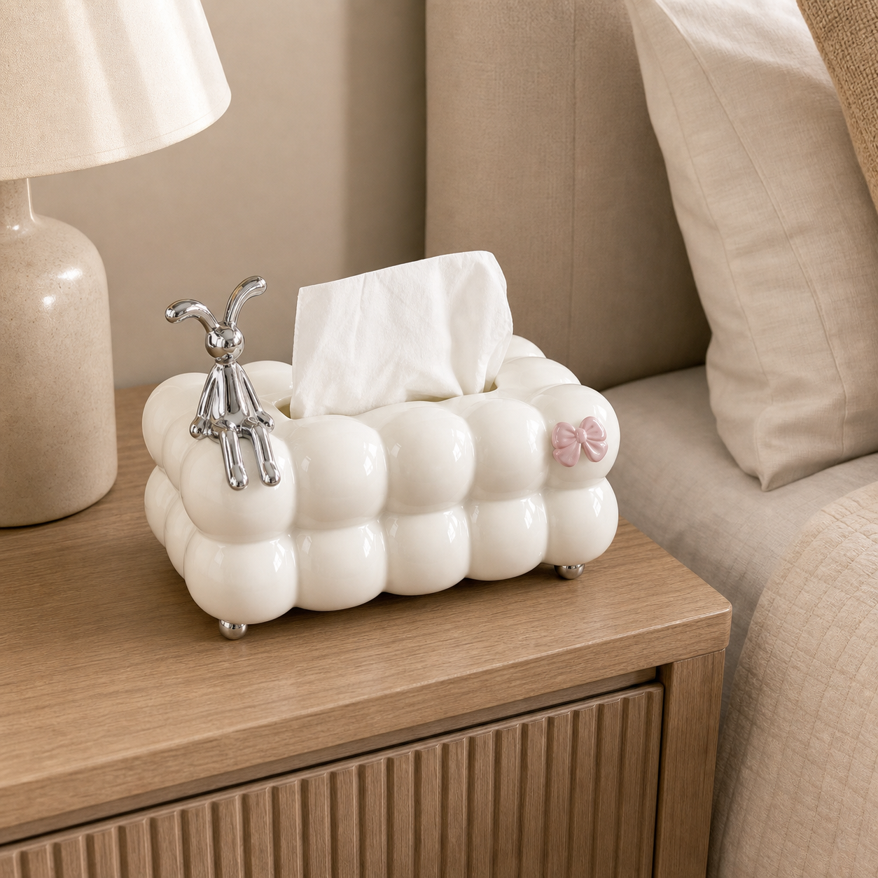 Cozy Haven Bubble Tissue Box Cover - White Bubble Tissue Box Cover lifestyle image 2
