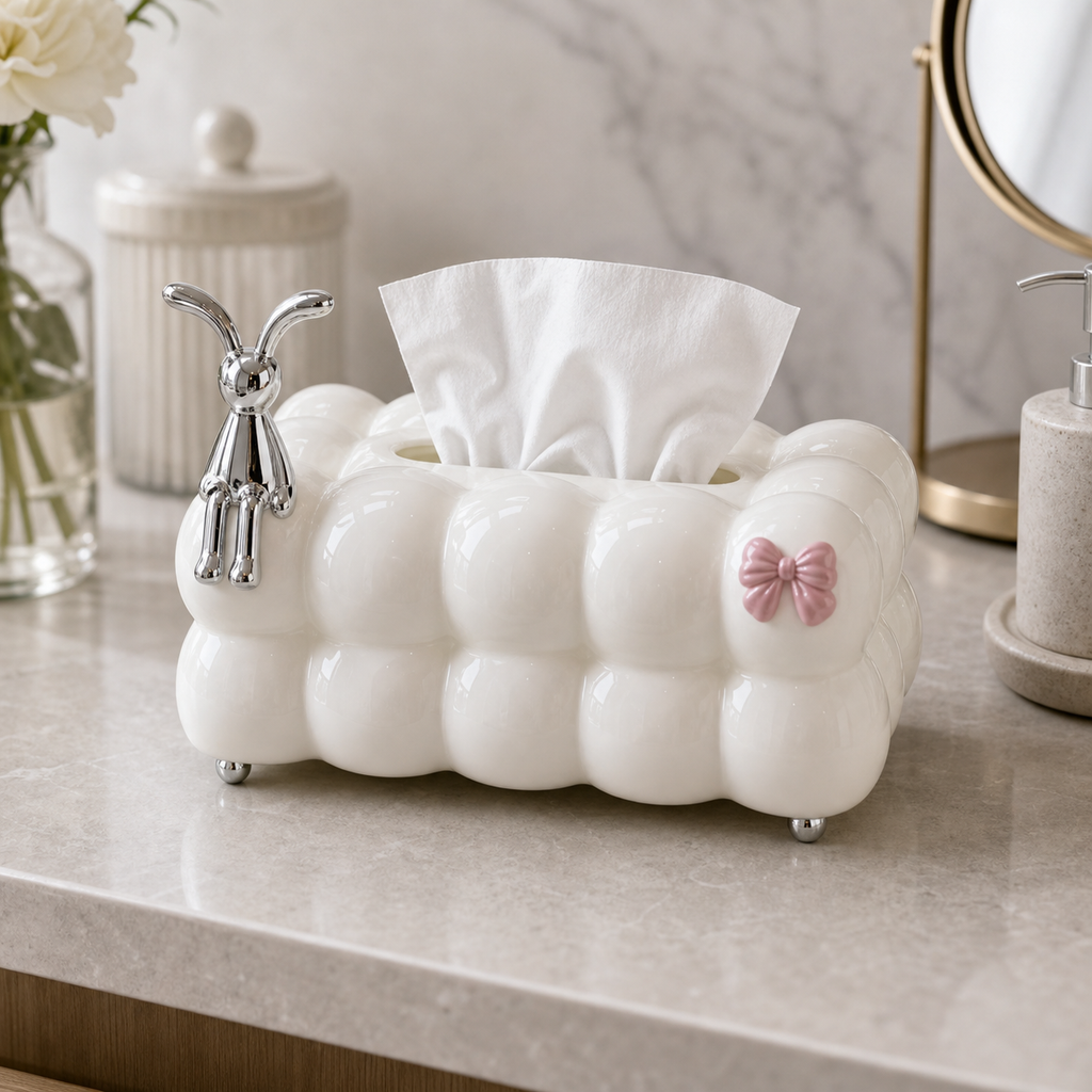 Cozy Haven Bubble Tissue Box Cover - White Bubble Tissue Box Cover lifestyle image 3