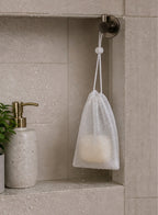 Cozy Haven White Mesh Soap Saver Bags styled bathroom view 1