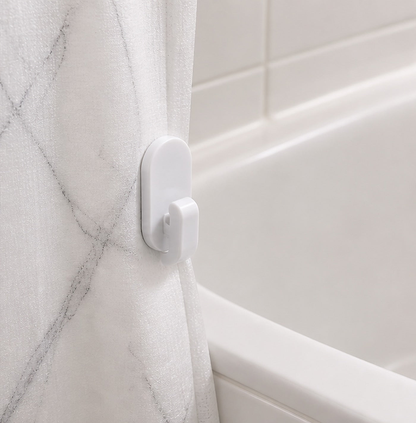 Cozy Haven White Shower Curtain Side Clips lifestyle image 3