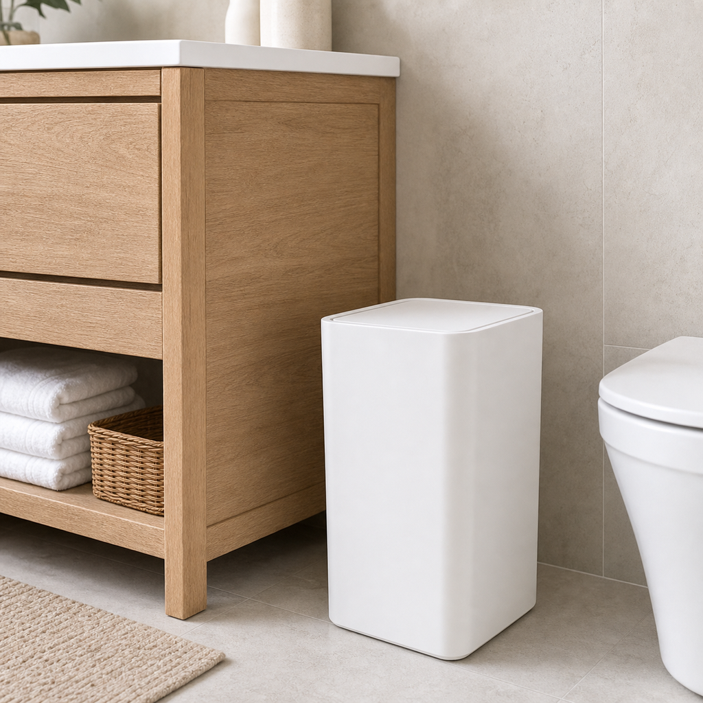 Cozy Haven Slim Press Lid Bathroom Trash Can - 10L - white 1-pack 10L trash can bathroom lifestyle