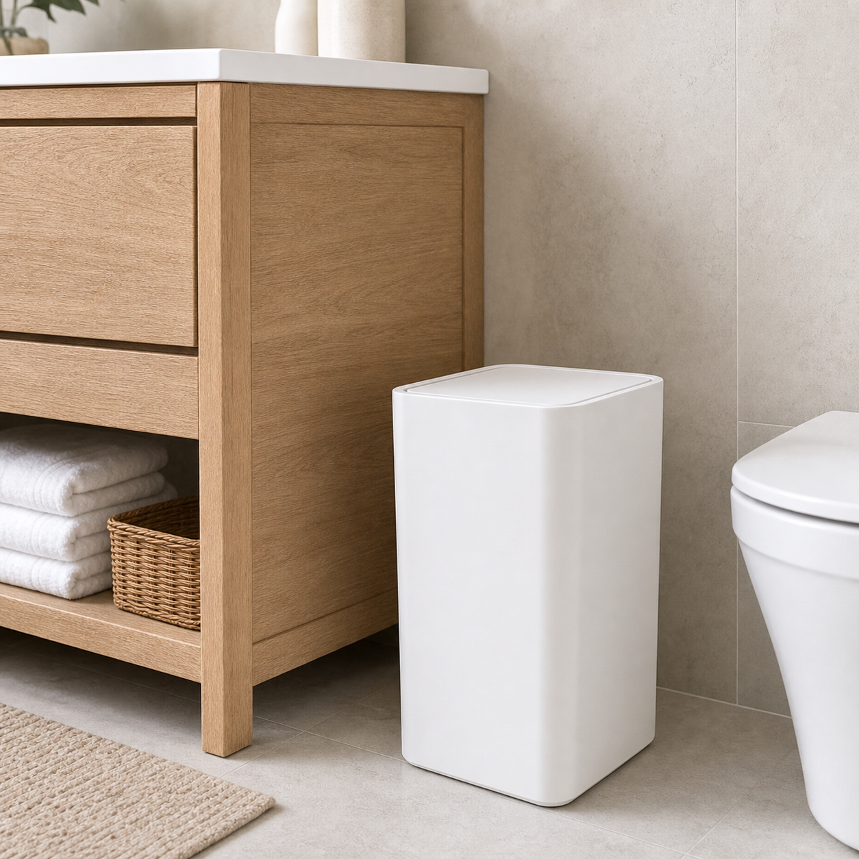 Cozy Haven Slim Press Lid Bathroom Trash Can - 10L - white 1-pack 10L trash can bathroom lifestyle