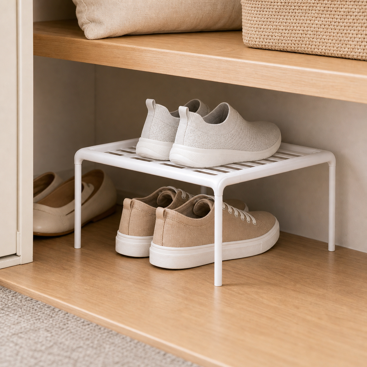 Cozy Haven Stackable Shoe Shelf Organizer - White Stackable Shoe Shelf Organizer lifestyle image 3