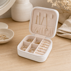 Cozy Haven White Travel Jewelry Organizer open on vanity