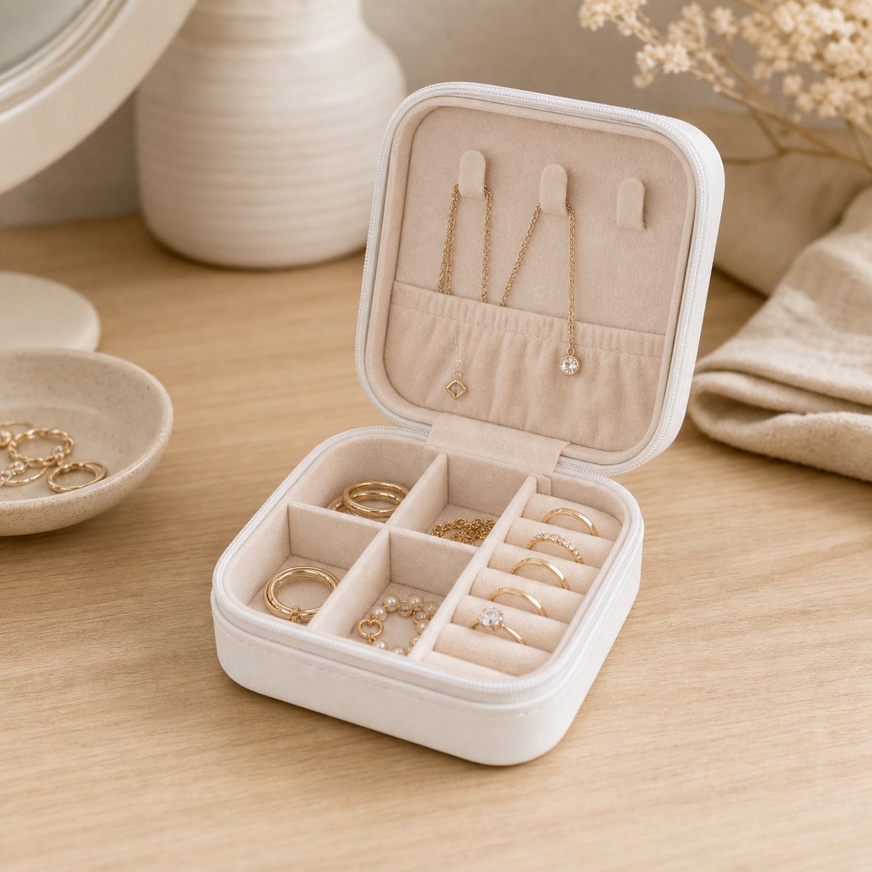 Cozy Haven Travel Jewelry Organizer organized storage view 1