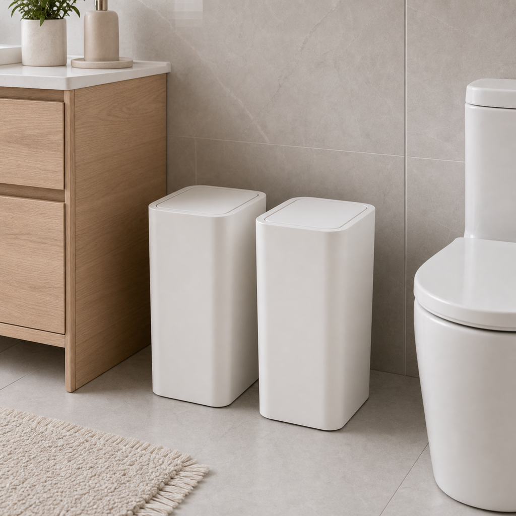 Cozy Haven Slim Press Lid Bathroom Trash Can - 10L - white 2-pack 10L trash cans bathroom lifestyle