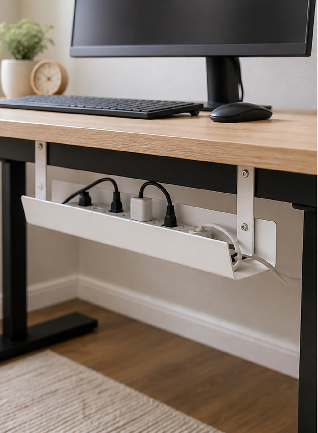 Cozy Haven White Under-Desk Cable Tray lifestyle image 1