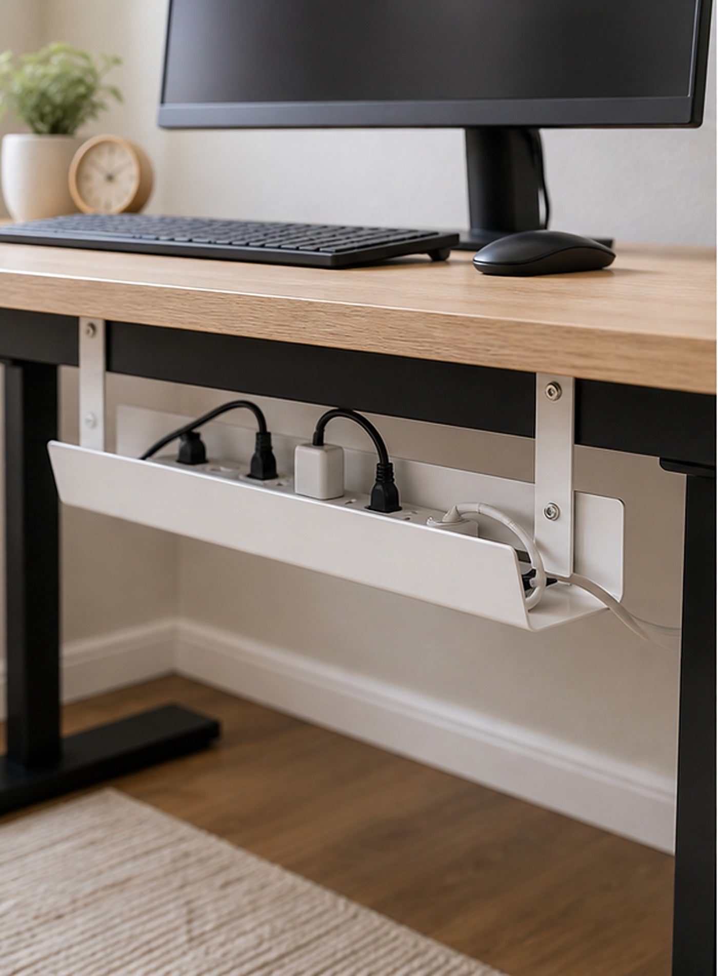 Cozy Haven White Under-Desk Cable Tray lifestyle image 1