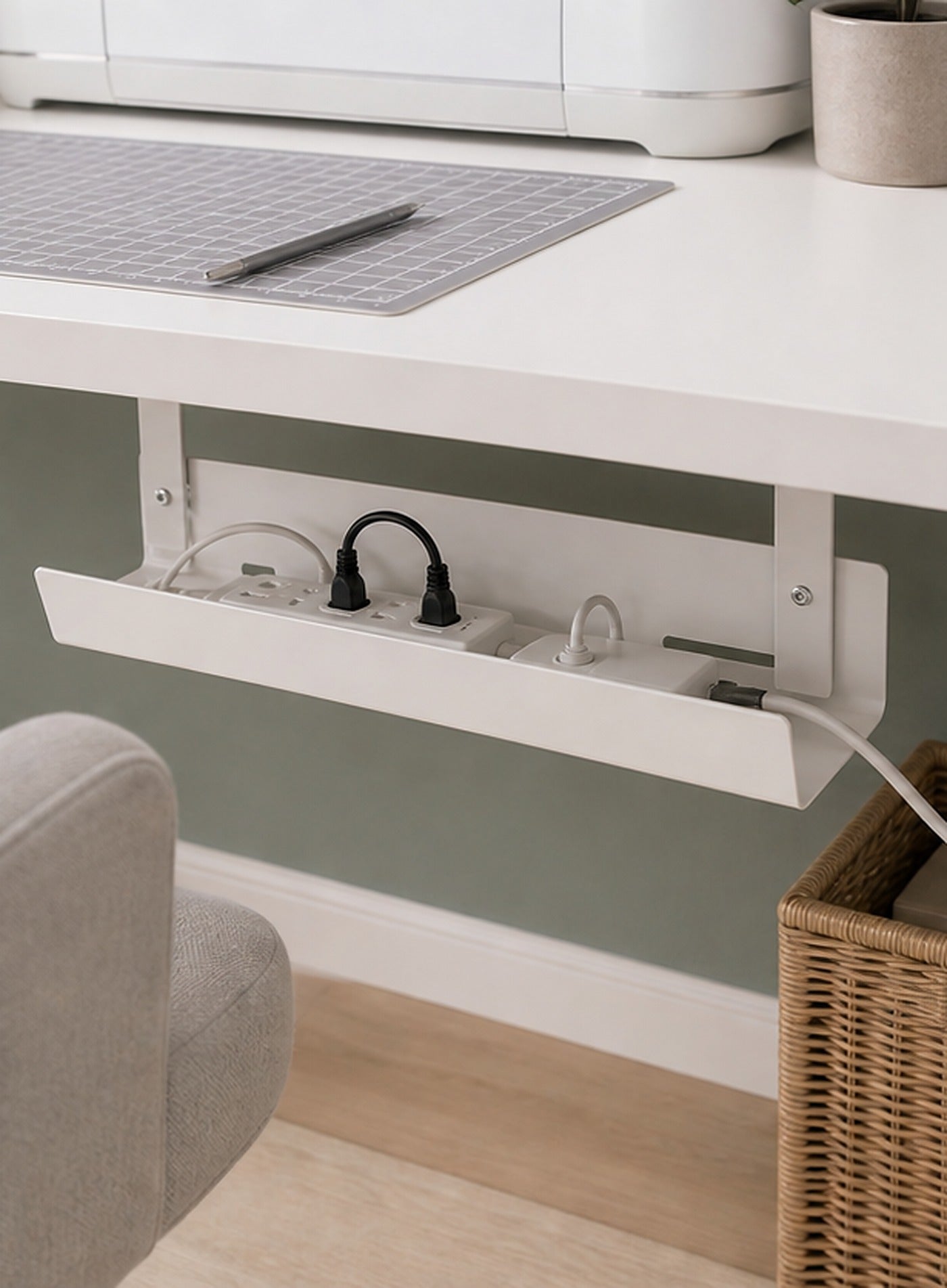 Cozy Haven White Under-Desk Cable Tray lifestyle image 2
