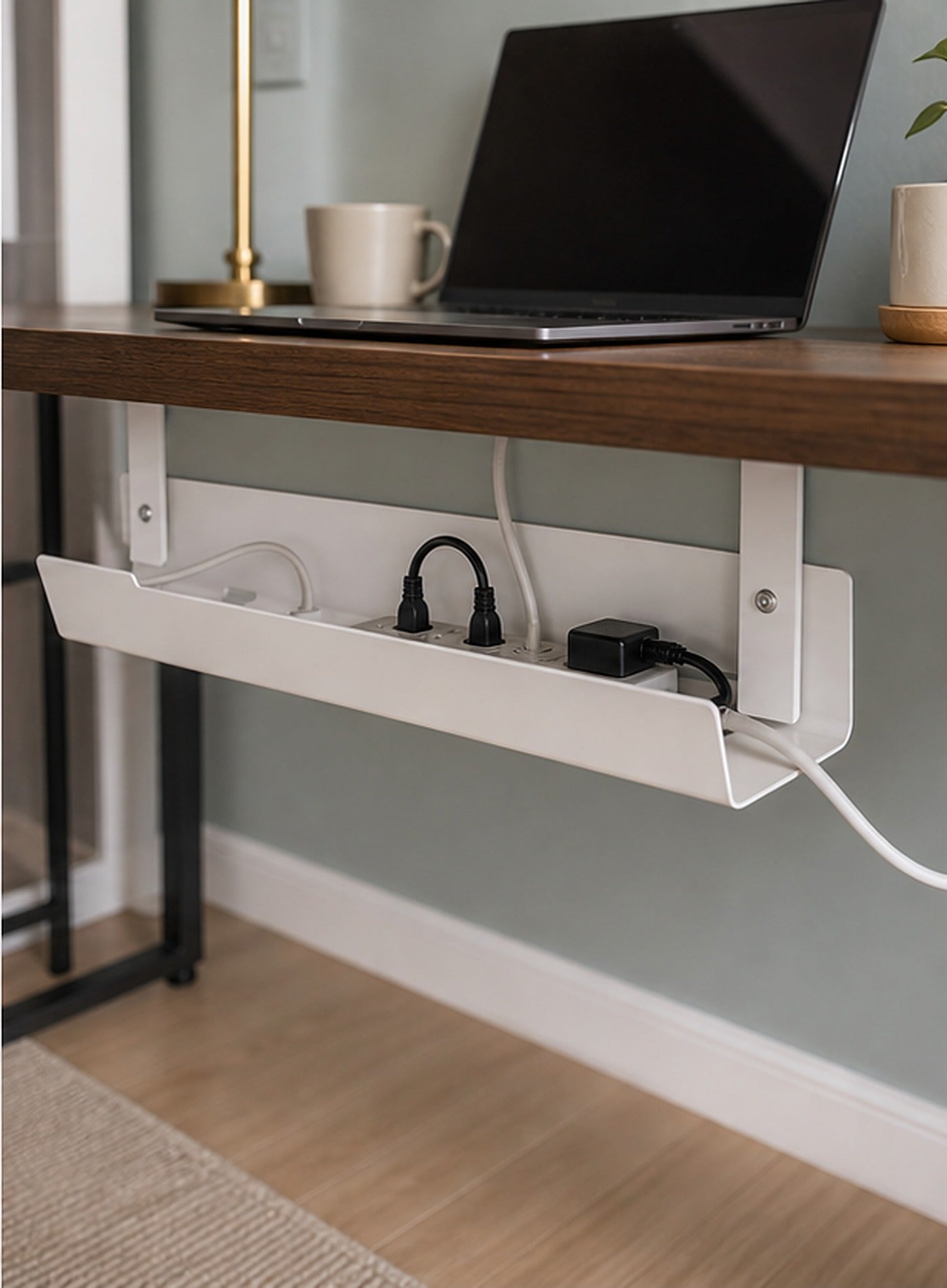 Cozy Haven White Under-Desk Cable Tray lifestyle image 3