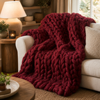 Cozy Haven Chunky Soft Knitted Throw Blanket - Wine Red