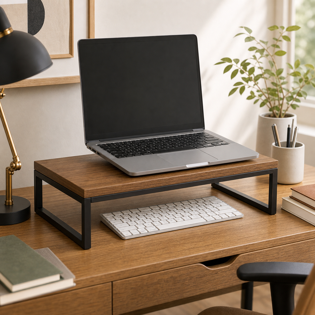Cozy Haven Wood and Metal Monitor Riser Shelf lifestyle image 2