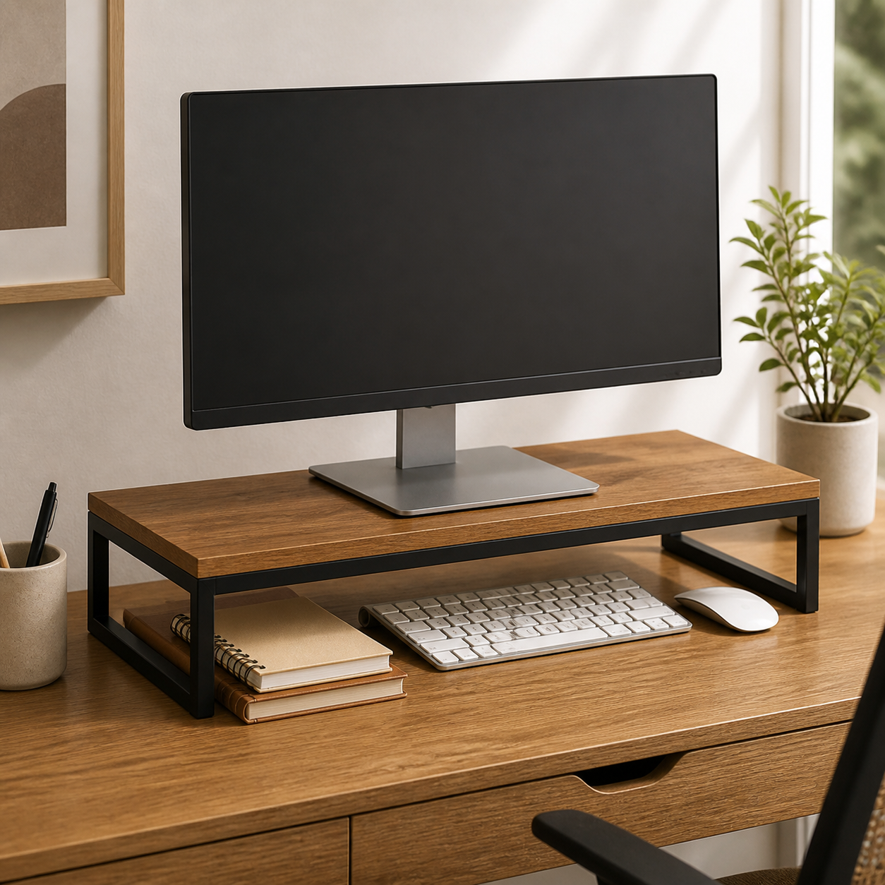 Cozy Haven Wood and Metal Monitor Riser Shelf lifestyle image 3