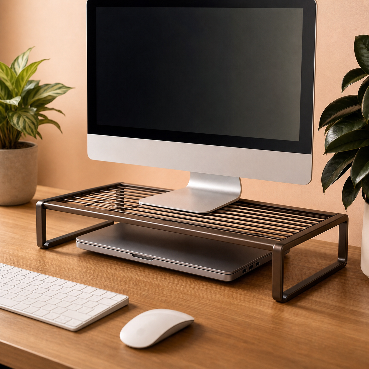 Cozy Haven Wood and Metal Monitor Riser Shelf lifestyle image 5