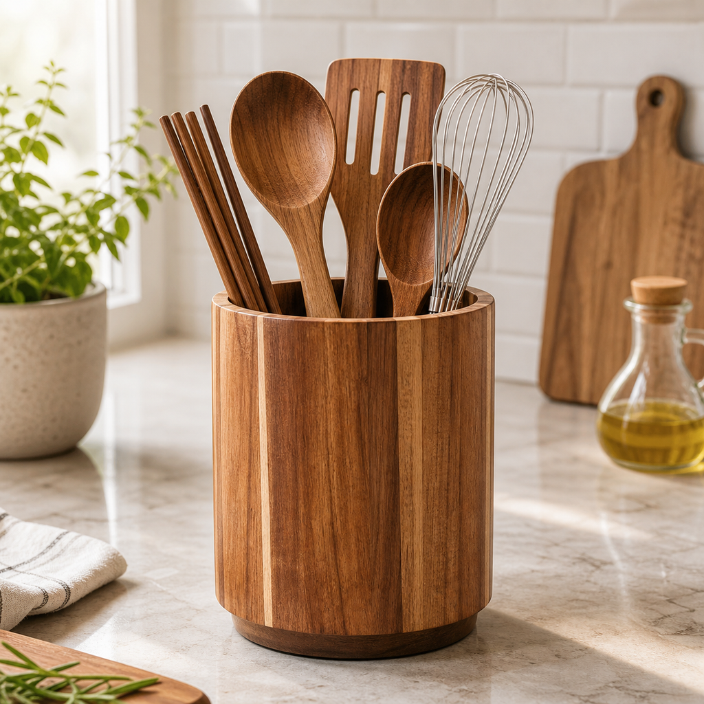 Cozy Haven Round Wooden Utensil Holder lifestyle image 1