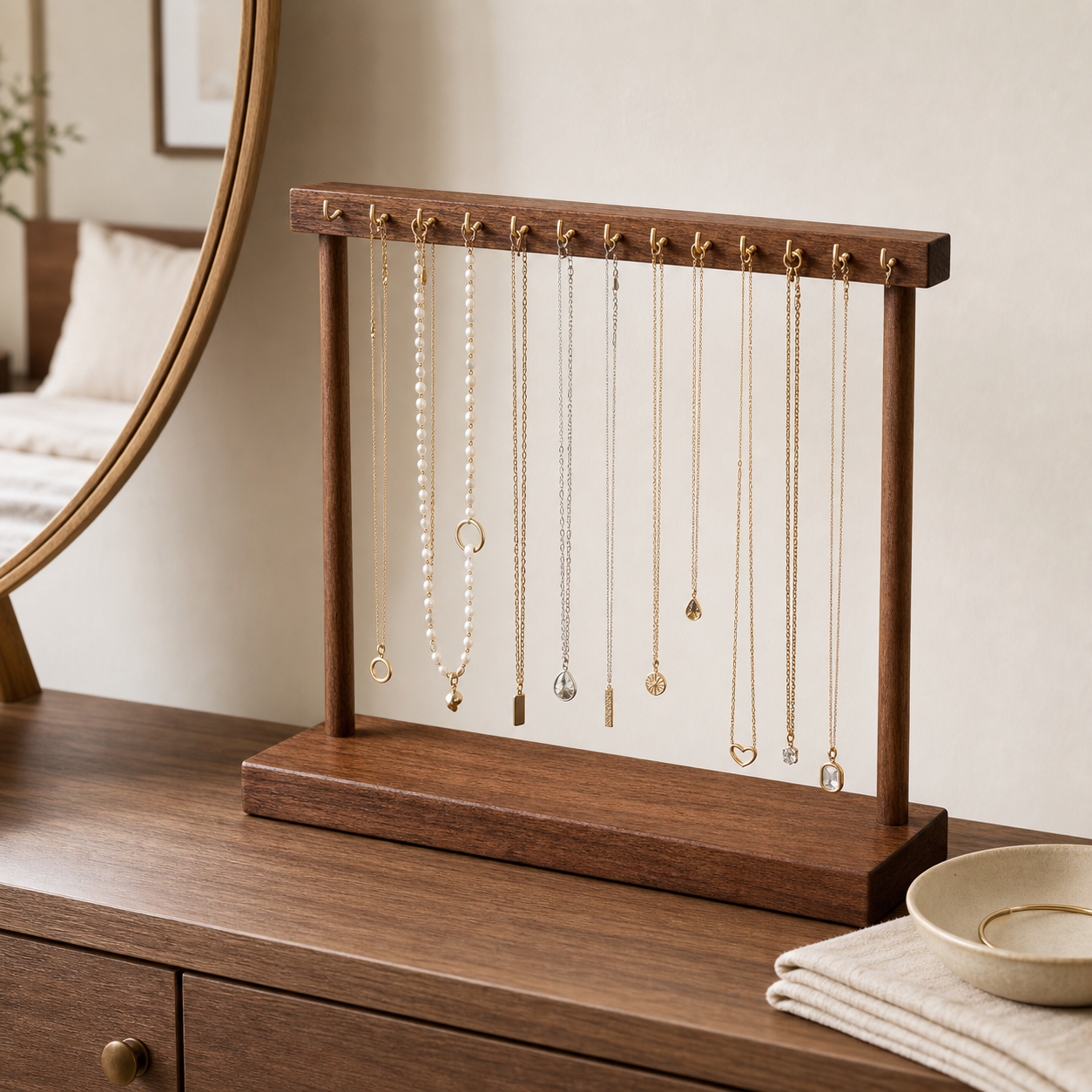 Cozy Haven Wood Necklace Display Stand styled home view 3