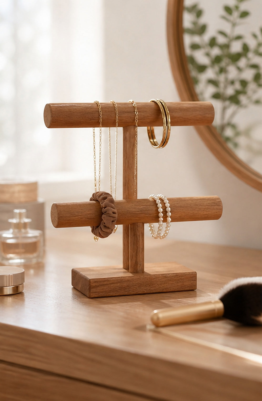 Natural Wood Jewelry T-Bar Stand