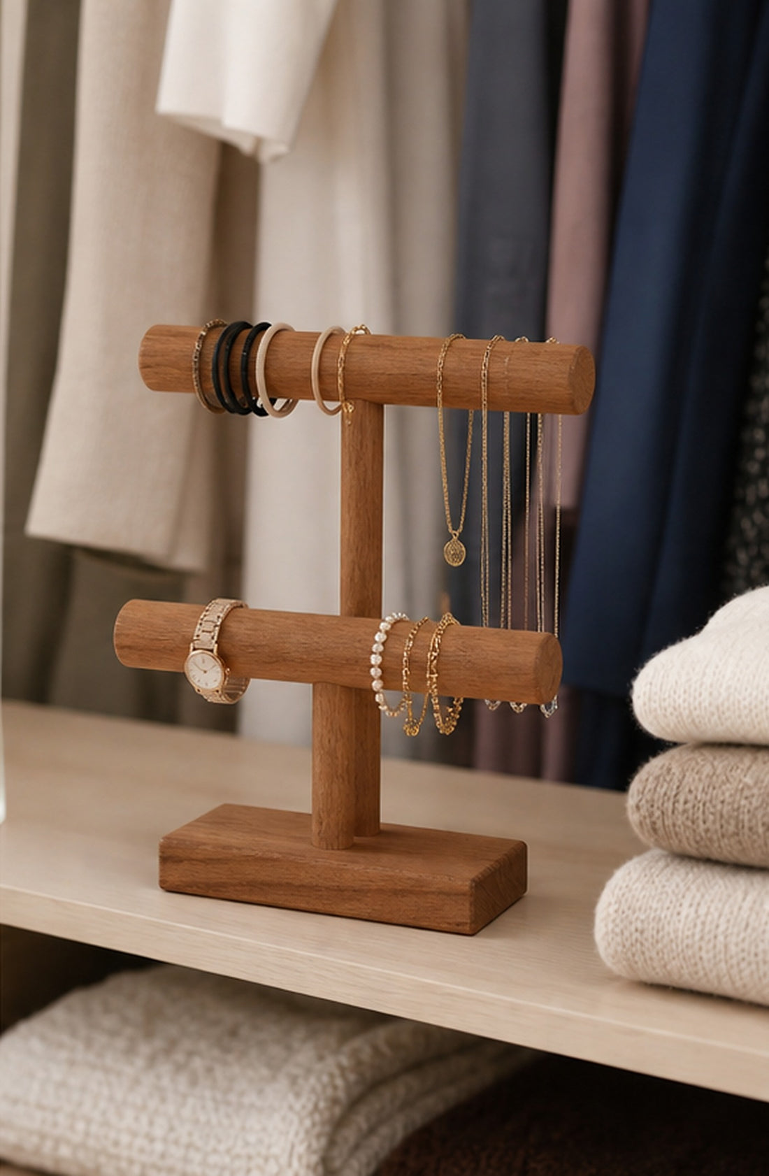Natural Wood Jewelry T-Bar Stand
