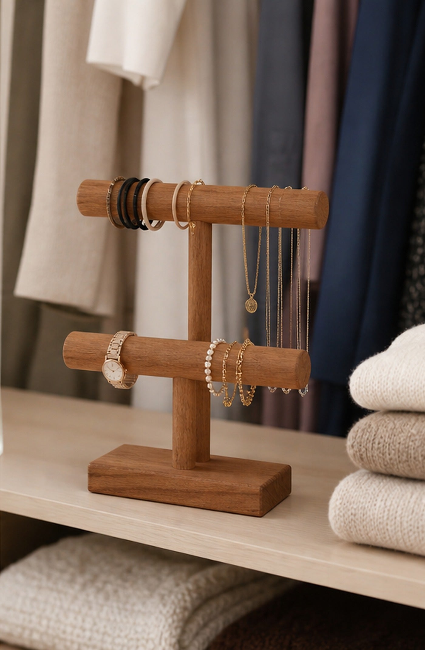 Cozy Haven Wood Jewelry T-Bar Stand lifestyle image 3
