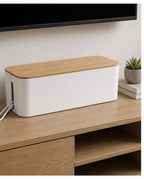 Cozy Haven Wood-Lid Cable Management Box - large wood-lid cable management box lifestyle