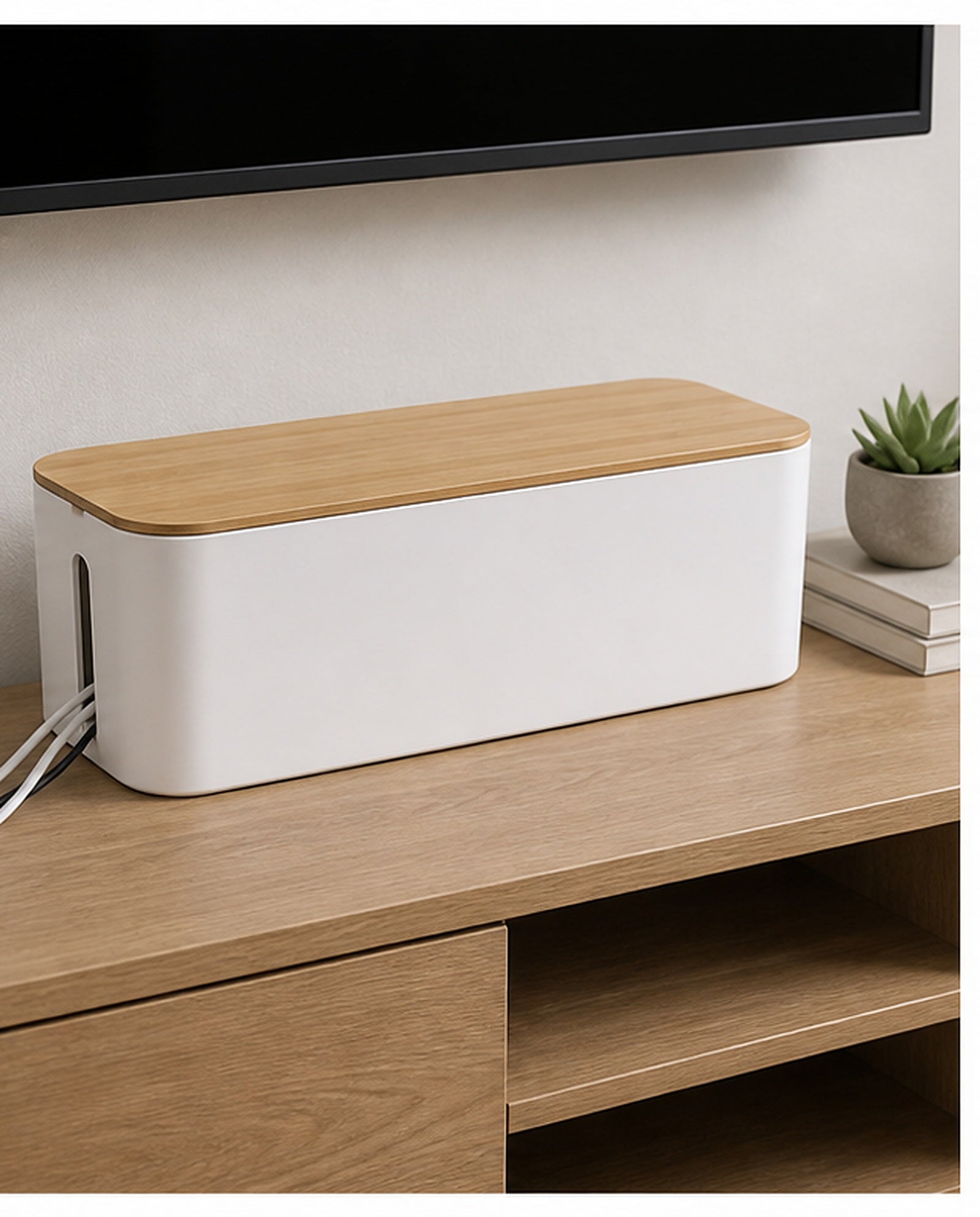 Cozy Haven Wood-Lid Cable Management Box - large wood-lid cable management box lifestyle