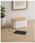 Cozy Haven Wood-Lid Cable Management Box - small wood-lid cable management box lifestyle