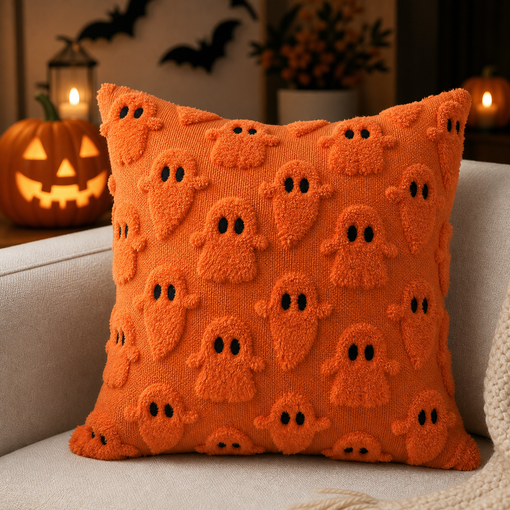 Cozy Haven Ghost Tufted Pillow Cover Collection lifestyle image 3 for Orange