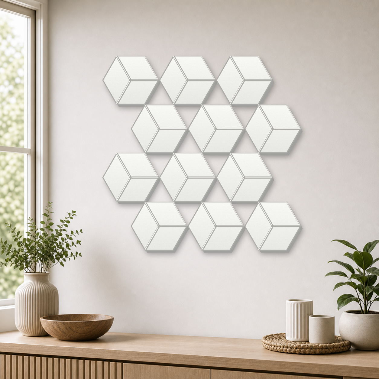 Cozy Haven 3D Geometric Hexagon Wall Tiles Set - Y-Cut Hexagon White